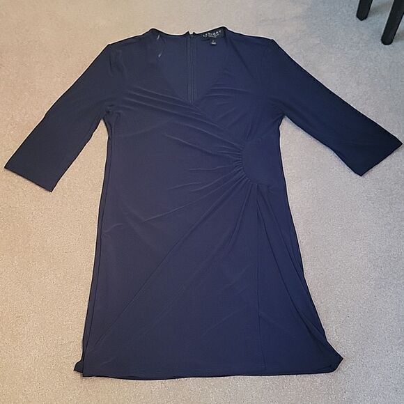 Laundry by Shelli Segal navy faux wrap dress - Picture 5 of 11